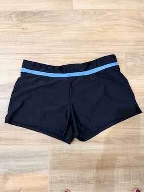 ZeroXposur Black Boy Short Swimsuit Bottoms Blue Stripe Size L